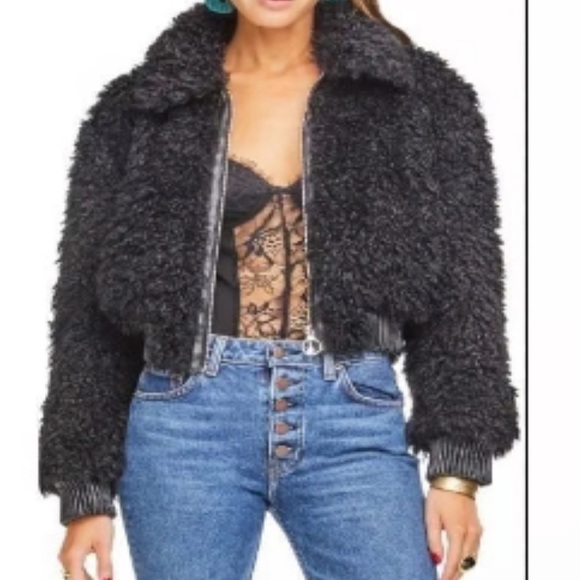 Astr the label black mob wife teddy cropped jacket size XS - Picture 1 of 10